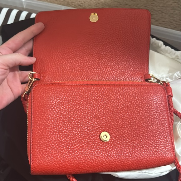Tory Burch Taylor flat wallet crossbody poppy orange NWT’s - Picture 2 of 6